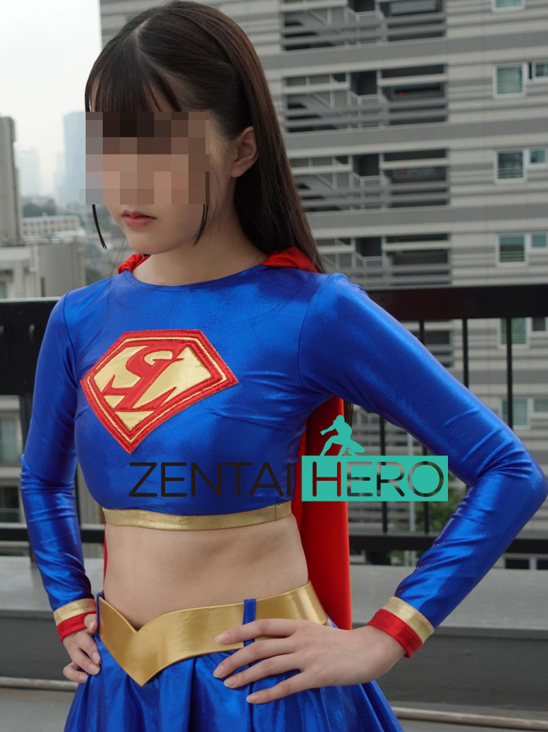 Sexy Two Pieces Blue Shiny Metallic Supergirl Cosplay Costume