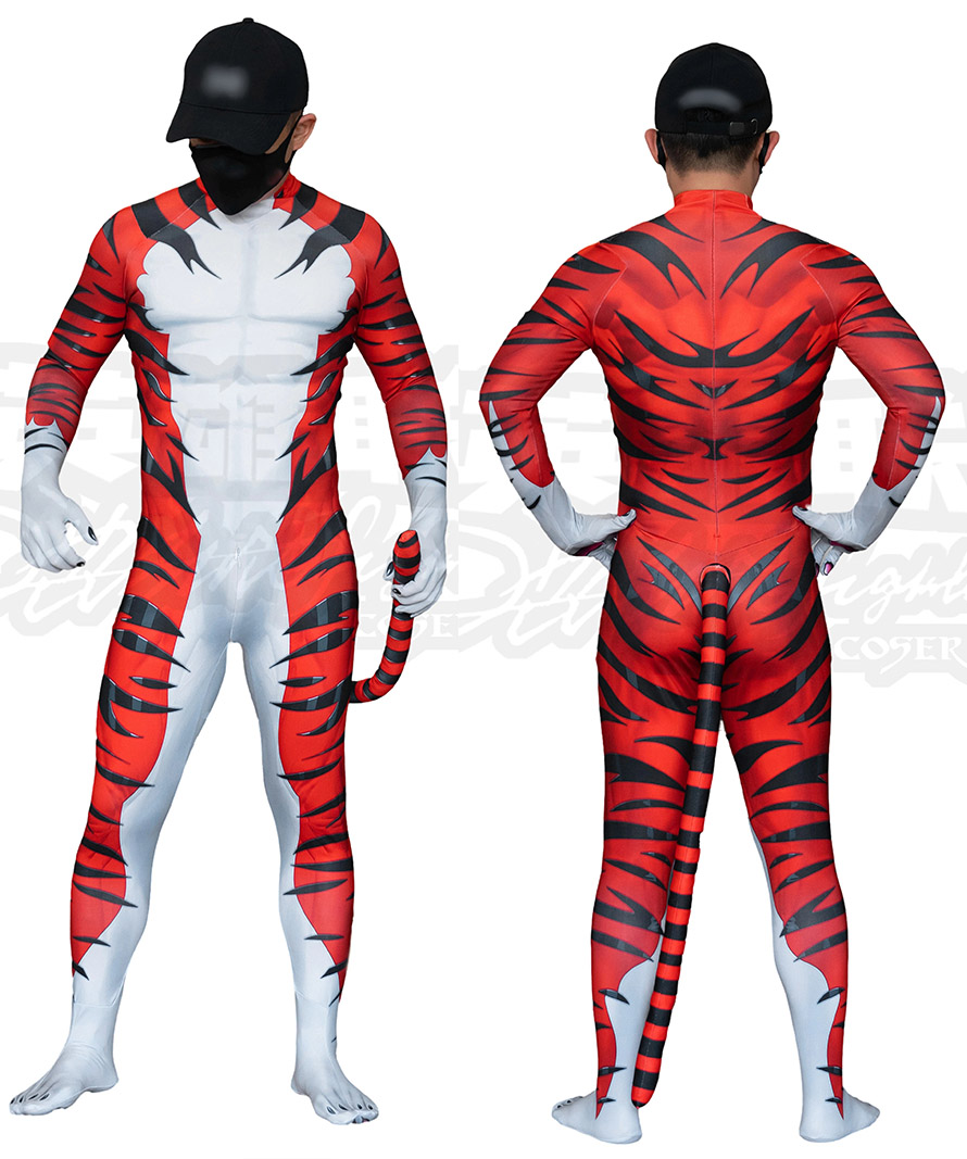 New Printed Tiger Orc Red Orange Man Cosplay Costume with Tail