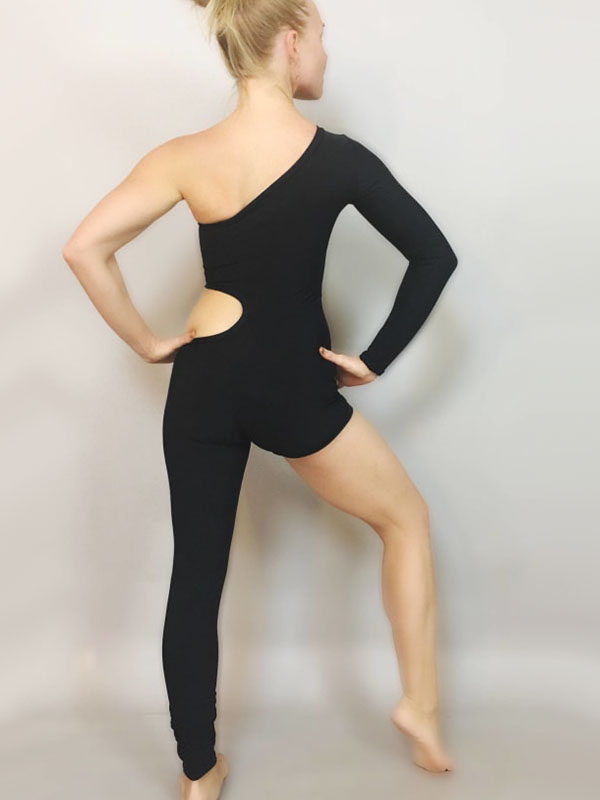 Black One Shoulder Lycra Spandex Sexy Bodysuit